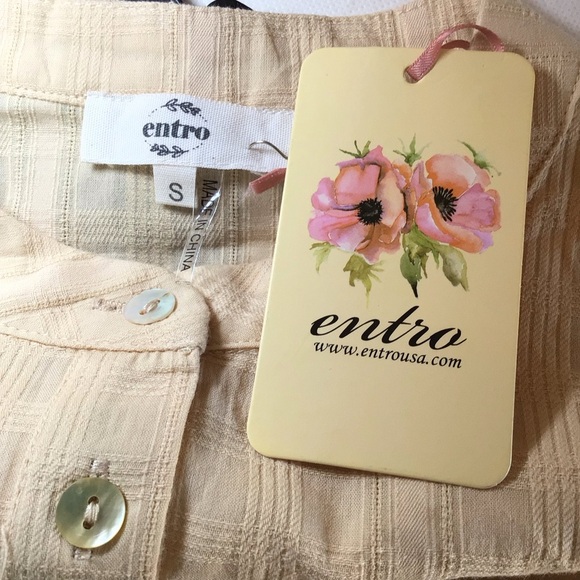 Entro Womens Cream Textured Cotton Long Sleeve Blouse Top Size Small - Picture 7 of 8